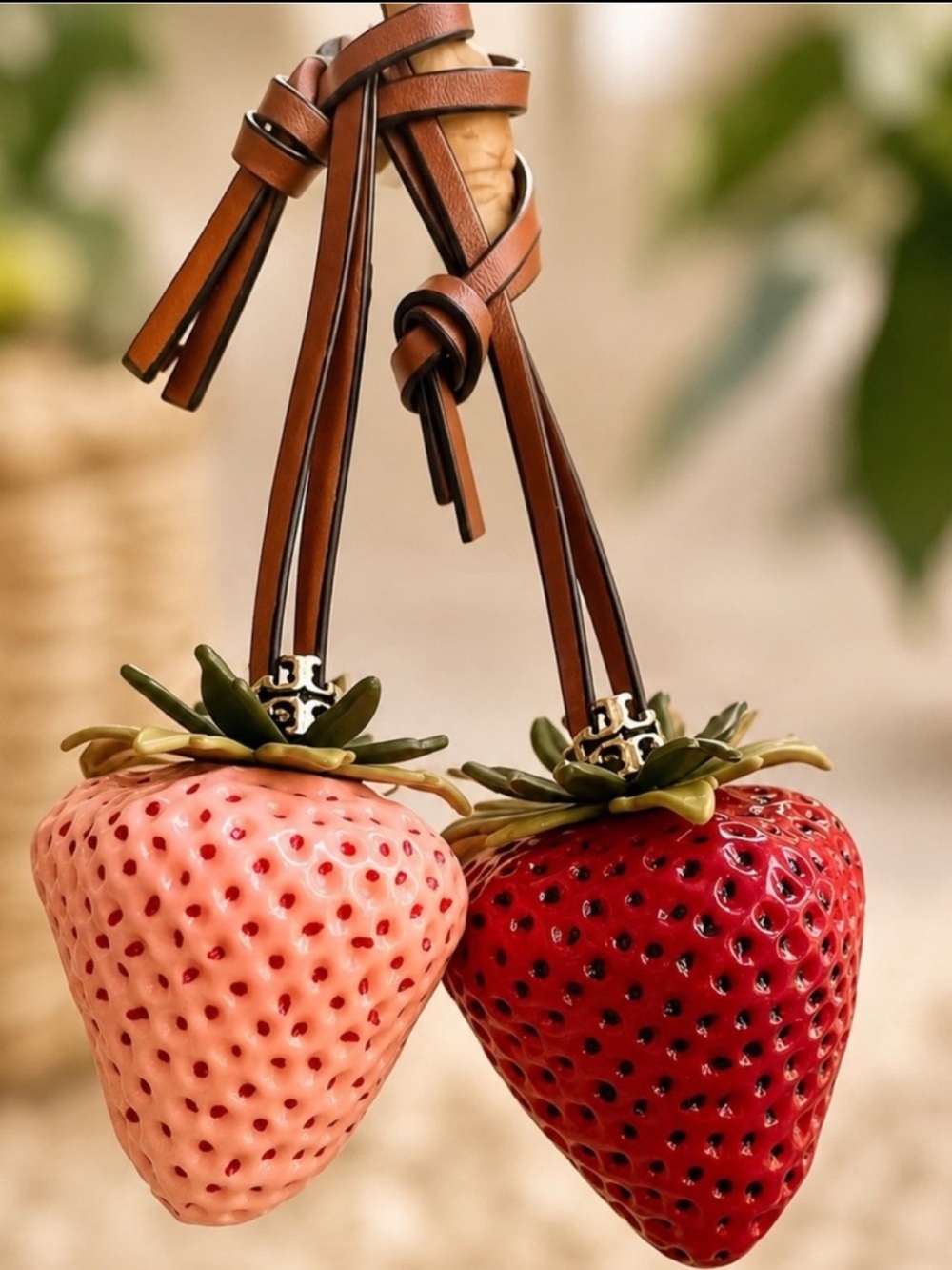 Tory Burch strawberry 🍓 pink leather tie bag charm key chain NEW $130